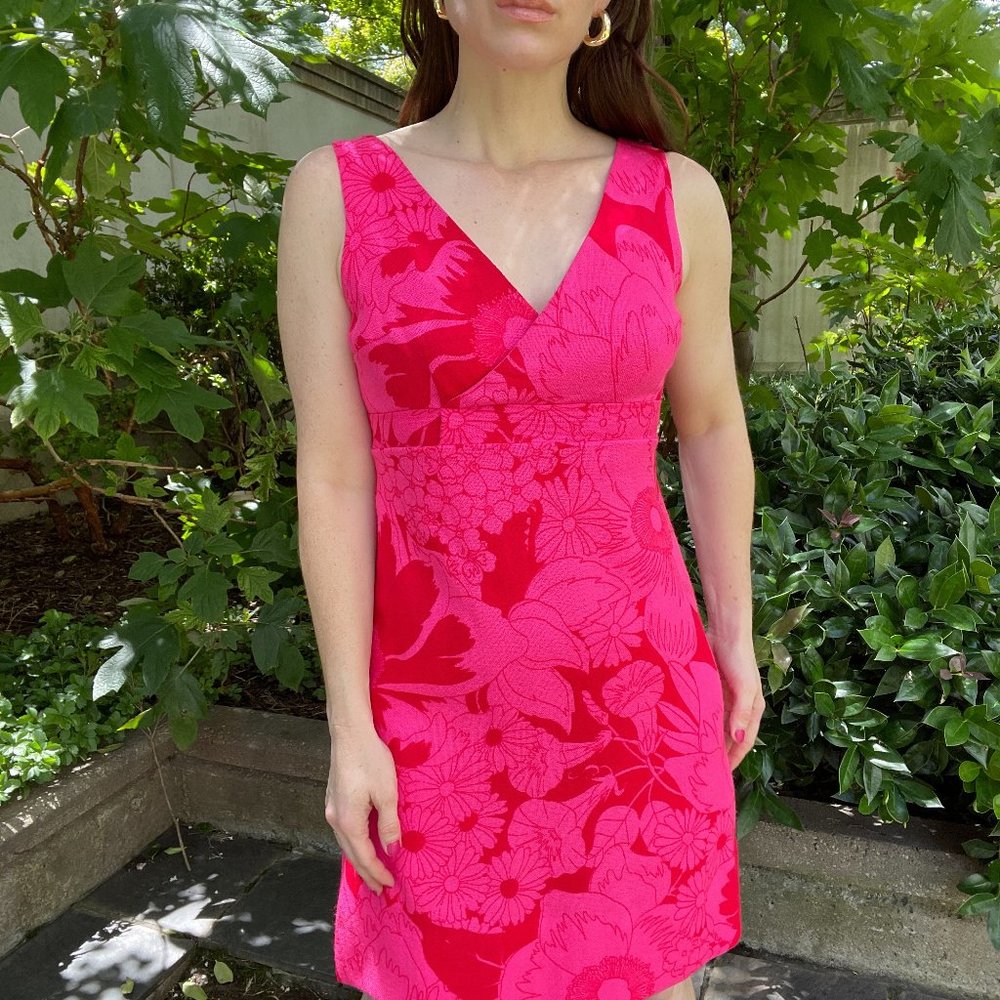 Vintage 1970's pink and red floral a-line dress